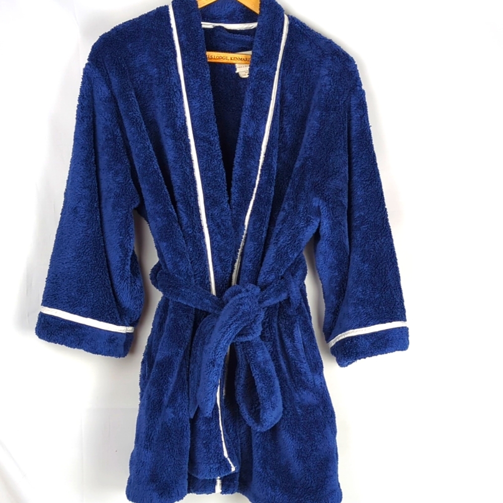 Kate Spade Women's Navy W/ White Trim, Mini Length Bath Robe And Tie Sash, M